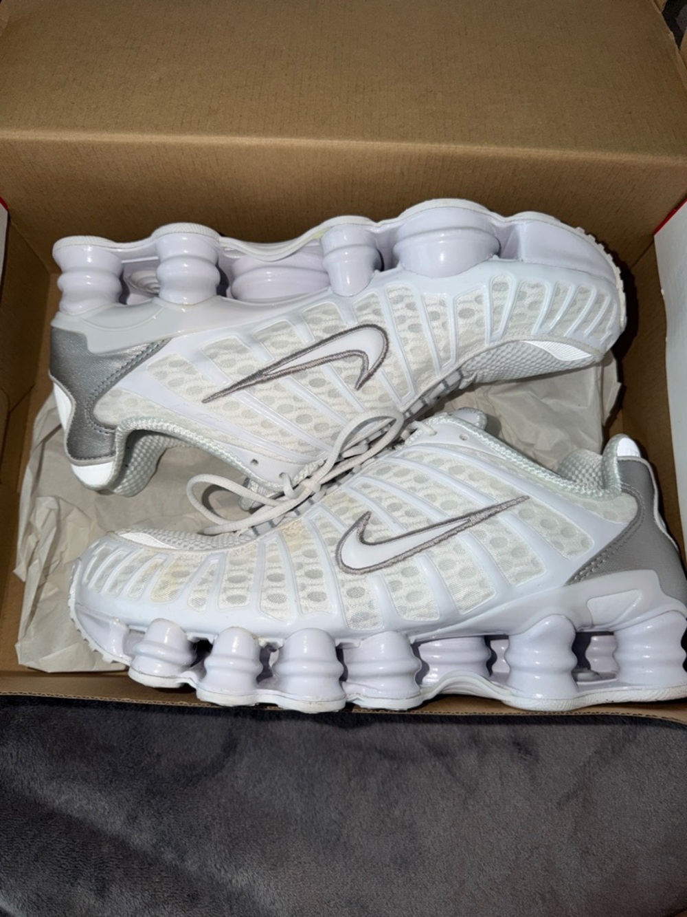 Nike White/Silver Shox Sneakers